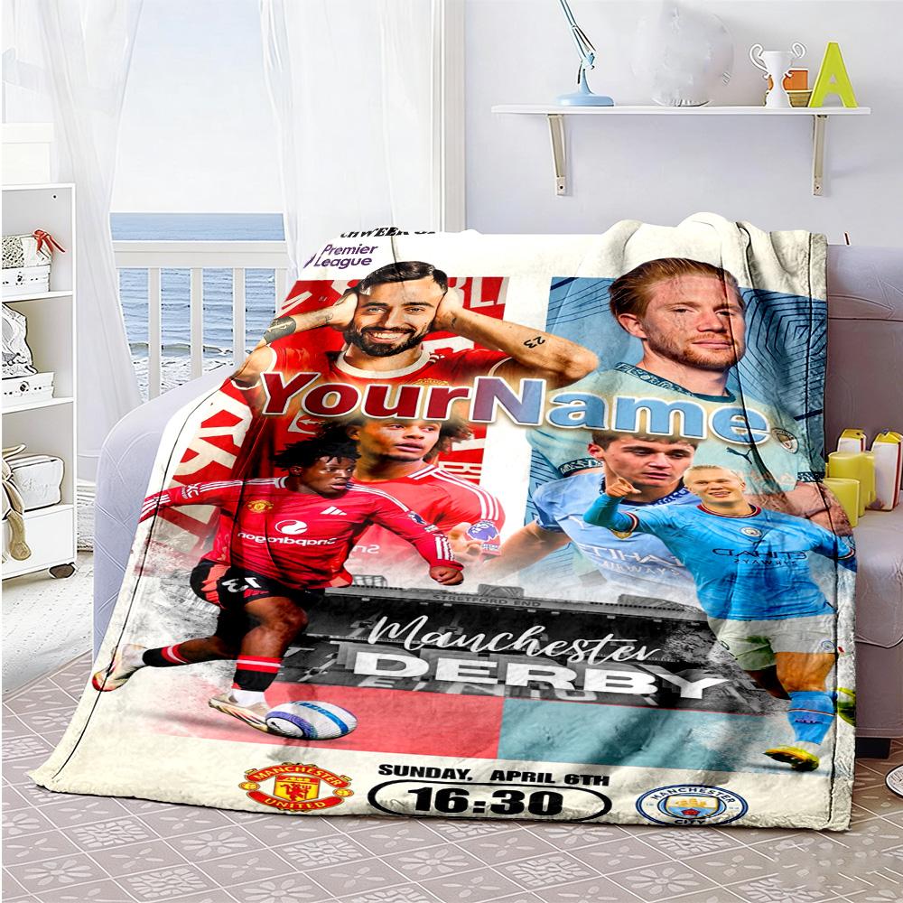 Manchester City Customize Your Name Blanket Lightweight Customizable Blanket Soft Warm Cozy for Livingroom Couch Office Home Decor