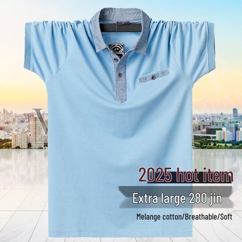 Men's Short Sleeve Turn-Down Collar Polo Shirt, Extra Large, Big Size - Hot-Selling Top