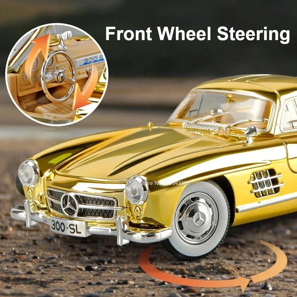 1:24 Scale 300SL 500K Car Toy Model Sound Light Doors Opened Classic Cars Alloy Diecast Shock Absorption Models Kids Presents