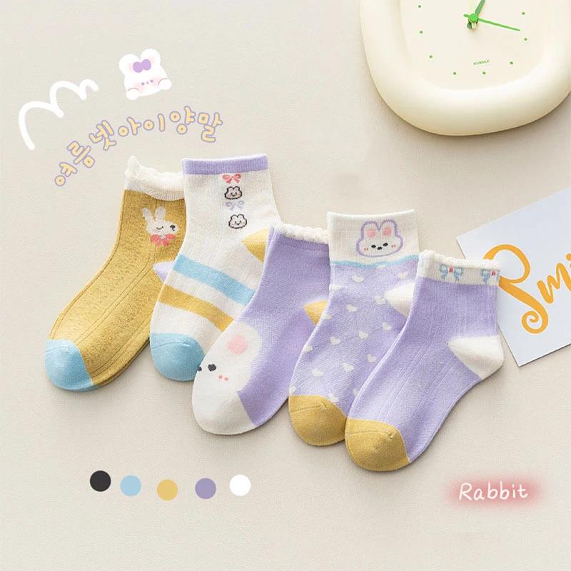 5Pairs Spring Summer Baby Mesh Thin High Long Socks Korean Style School Letter Floor Casual Short Ankle Stockings for Children
