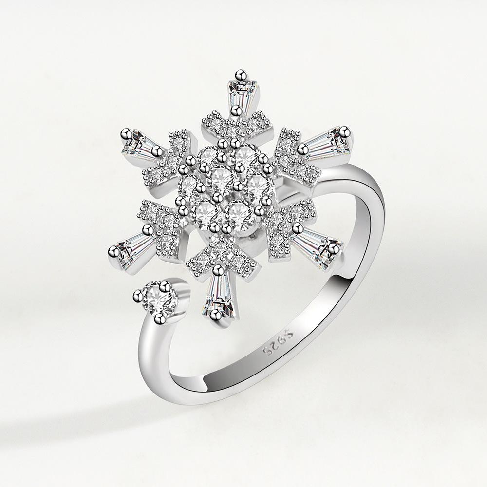 

TikTok Style Rotating Snowflake Zircon Ring - Adjustable Women s Decompression Fashion Ring for Christmas Adjustable платиновий