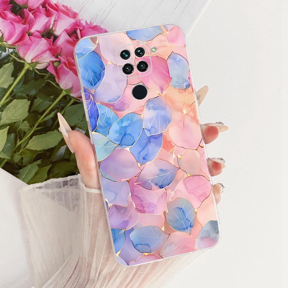 Měkký průhledný silikonový obal pro Xiaomi Redmi Note 9 9S Note 9 Pro Kryt na telefon Vzor kreslená kočka drak květina motýl