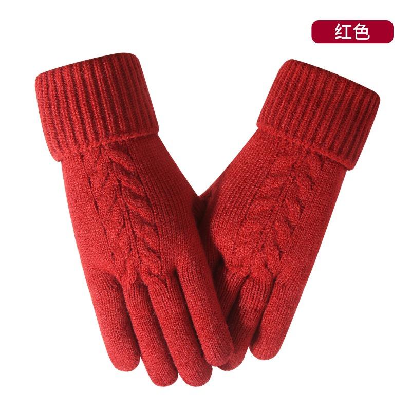 Touch screen gloves women's winter outdoor riding warm and cold-proof piled thickened flat machine jacquard, knitted gloves