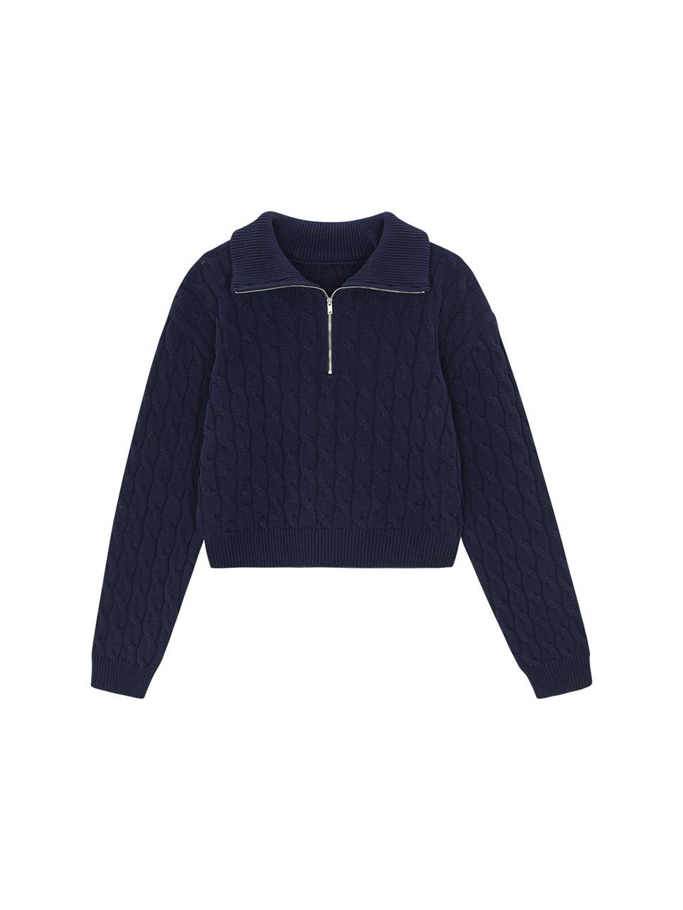 Salad Basket Cabled Half Zip-Up Pullover - Navy