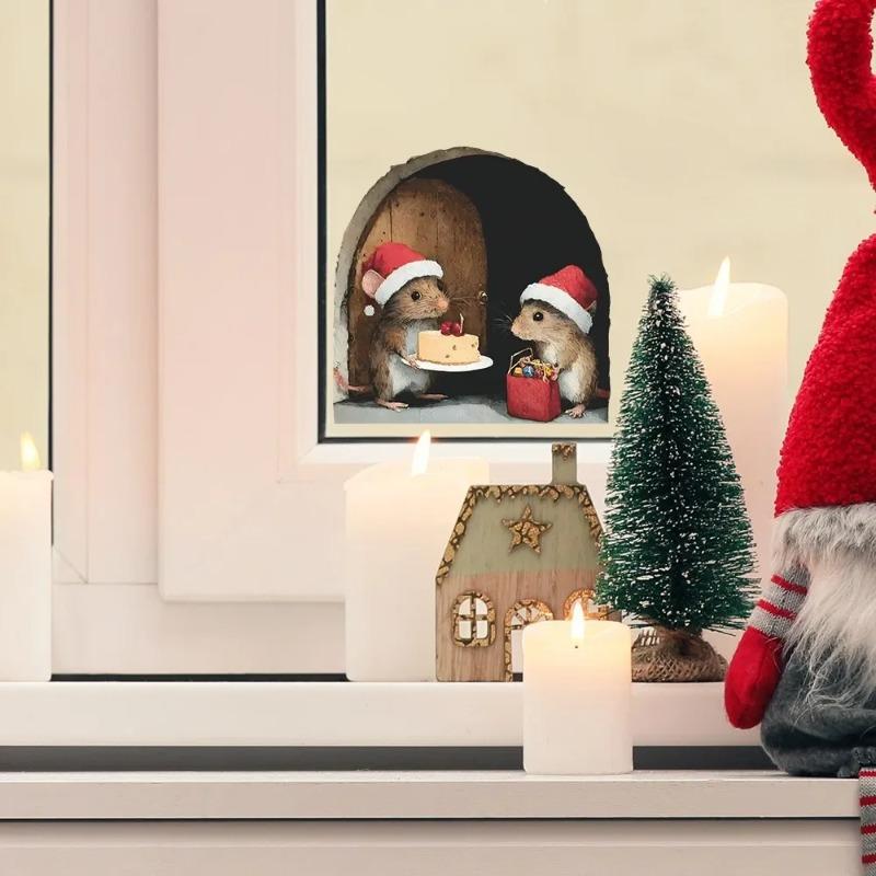 Cute Christmas Small Mouse Wall Stickers Xmas Home Ornaments Noel 2026 Merry Christmas Home Decoration Navidad New Year Decor