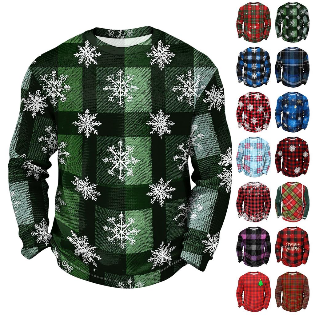 Men's Casual Knit Long Sleeve Neck Shirt with Christmas Print for Holiday and Everyday Wear