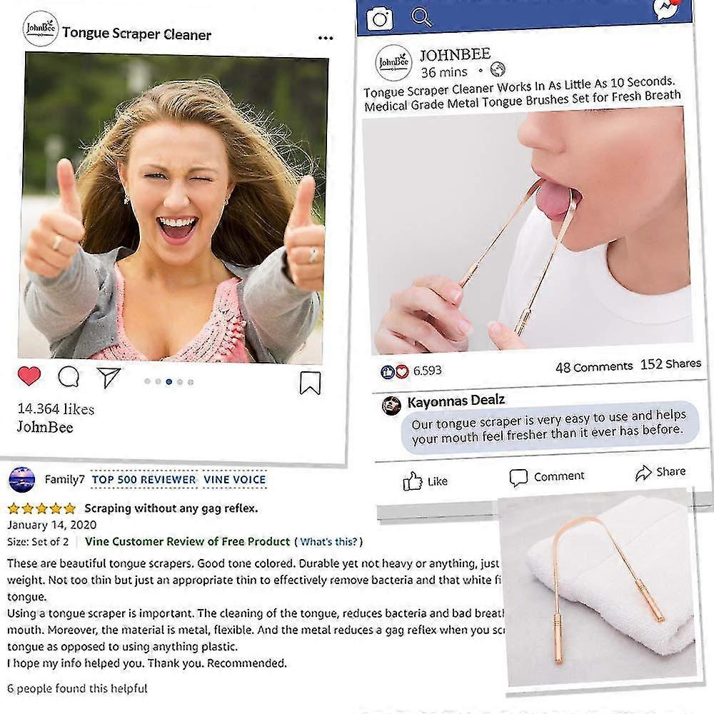 Pack Of 2 Copper Tongue Scraper Cleaner | Dentist Recommended For Dental Health And Fresh Breath