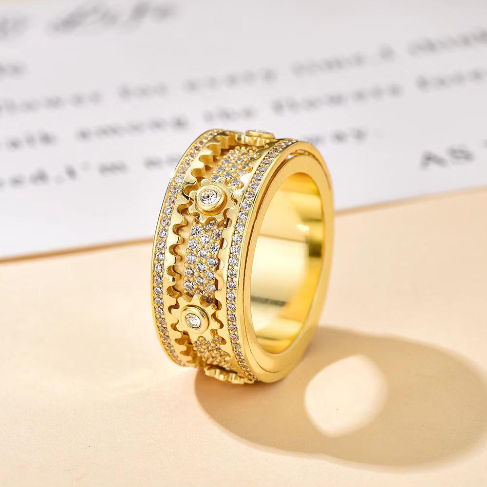 

Rotating Starry Sky Gear Couple Ring - Versatile Unisex Spinner Design Size 11