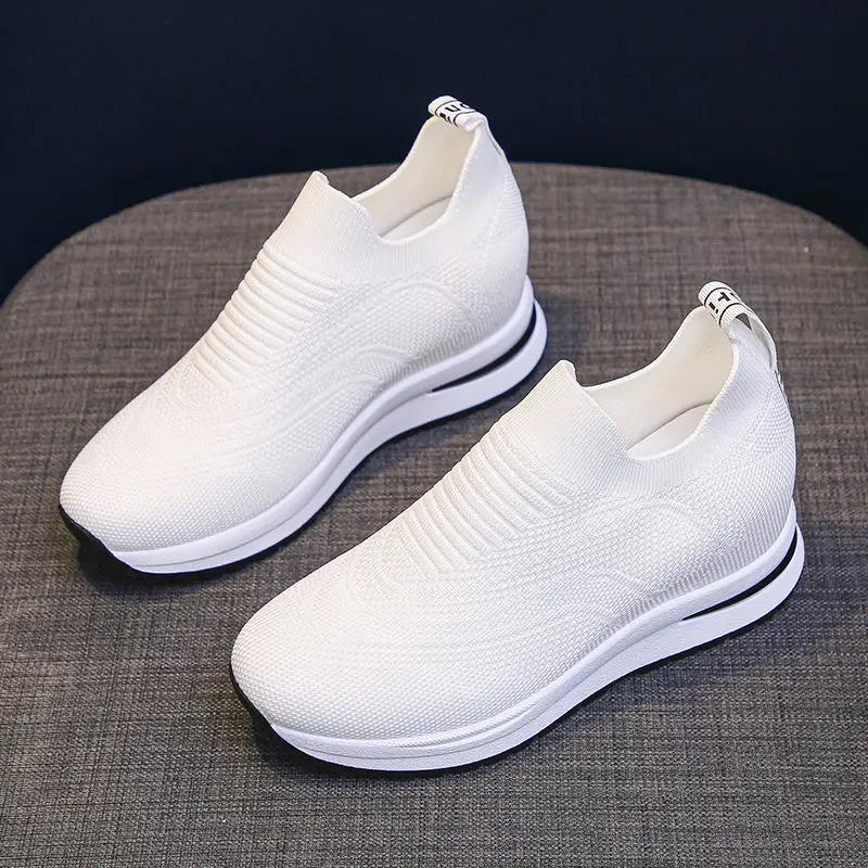 Fashion Whit Ladies Shoes  Mesh Breathable Women FootwearHigh On Platform Slip Fashion 2024 Trends Designer Cheap Summer Offer Spring 39
