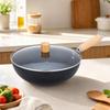 Round Iron Wok Versatile with Glass Lid EasyCare StirFry Pan for Small Household Cooks, Everyday