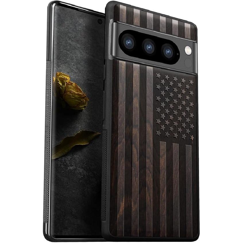 

Деревянный чехол Carveit для Pixel 8 Pro - Натуральное дерево и черный мягкий ТПУ, Противоударный защитный чехол, Уникальный дизайн Американский флаг - Черное дерево Pixel 8 Pro (6.7 inch)