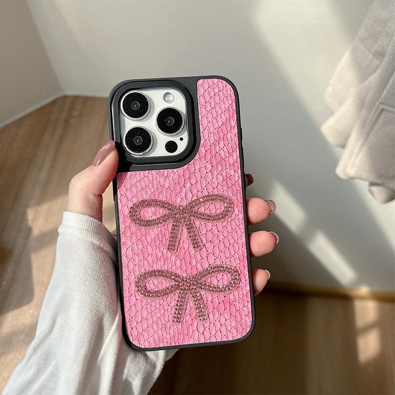 

Rhinestone Butterfly Leather Phone Case for Apple 17 Premium for IPhone 16 Promax Women’s Fashion Hard Case For iPhone X/XS