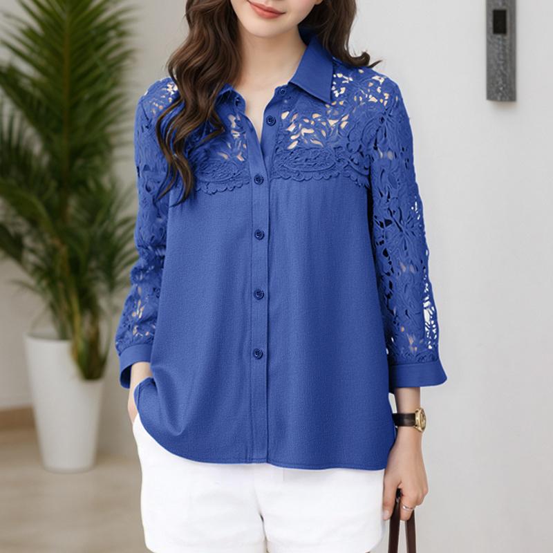 ZANZEA Women Casual Hollow Crochet Patchwork Loose 3/4 Sleeve Blouse