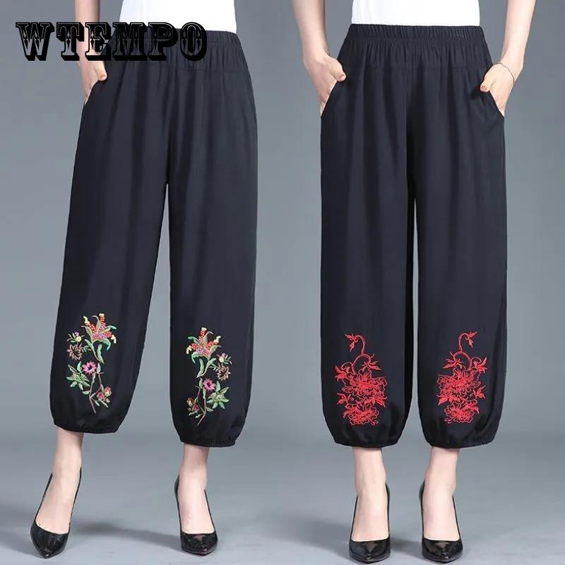 

Летние хлопковые льняные брюки из редиса, этнические ветровые сложные шаровары, повседневные свободные шаровары большого размера для женщин