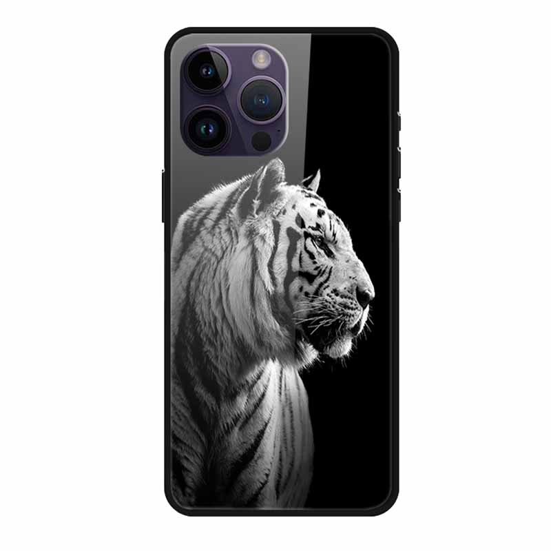 Phone Case for Apple Iphone 15 Pro 15 Plus Tempered Glass Hard Back Cover for Iphone 15 Pro Max Iphone15 Wolf Lion Funda Capa