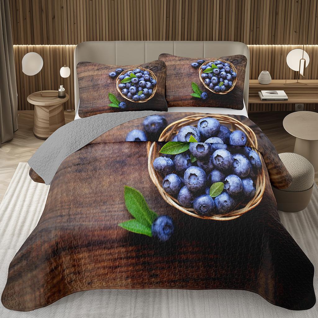 Blueberry Bedspread King Twin Size,Hawaii Summer Tropical Fruit Coverlet Set For Boys Girls Room Decor, Reversible Bedding Quilt