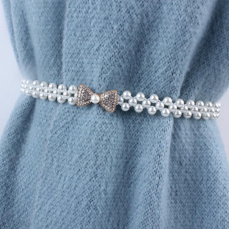 

Elegant Rhinestone Flower Pearl Waist Belt For Women In Versatile White Color Perfect Dresses For ThreeRow Gold Bow67cm Stretch