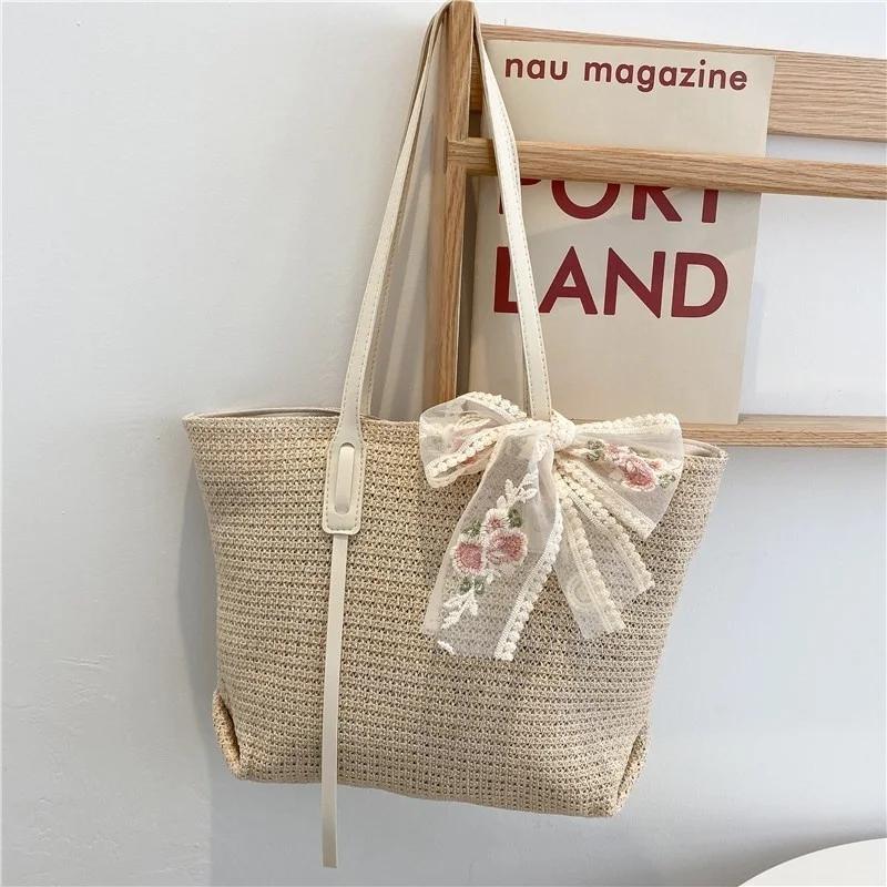 Simple Straw Woven Women's Bag 2023 Summer New Beach Leisure Shoulder Bag Shopping Large Capacity Women's Backpack