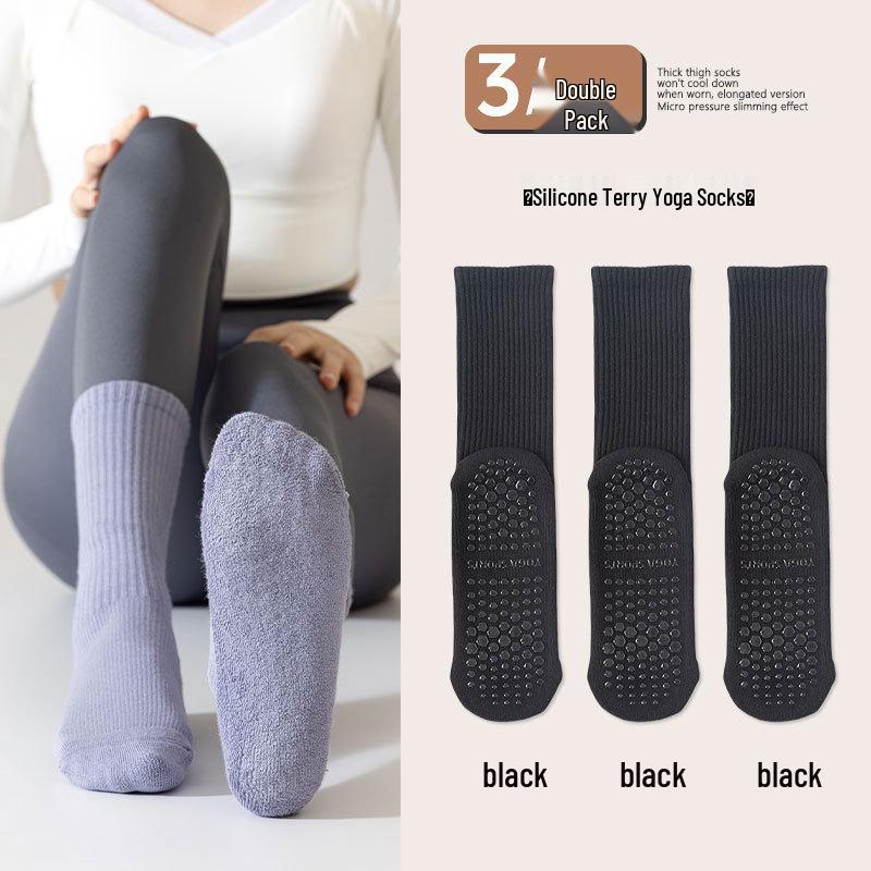 Women's Non-Slip Mid-Calf Yoga Socks - Thick Terry Pilates Fitness Socks