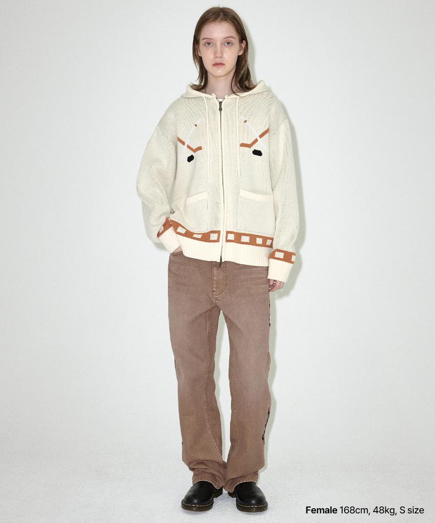 MAHAGRID Hockey Knit Zip-Up Hoodie Ivory(Mg2Efmk693A)