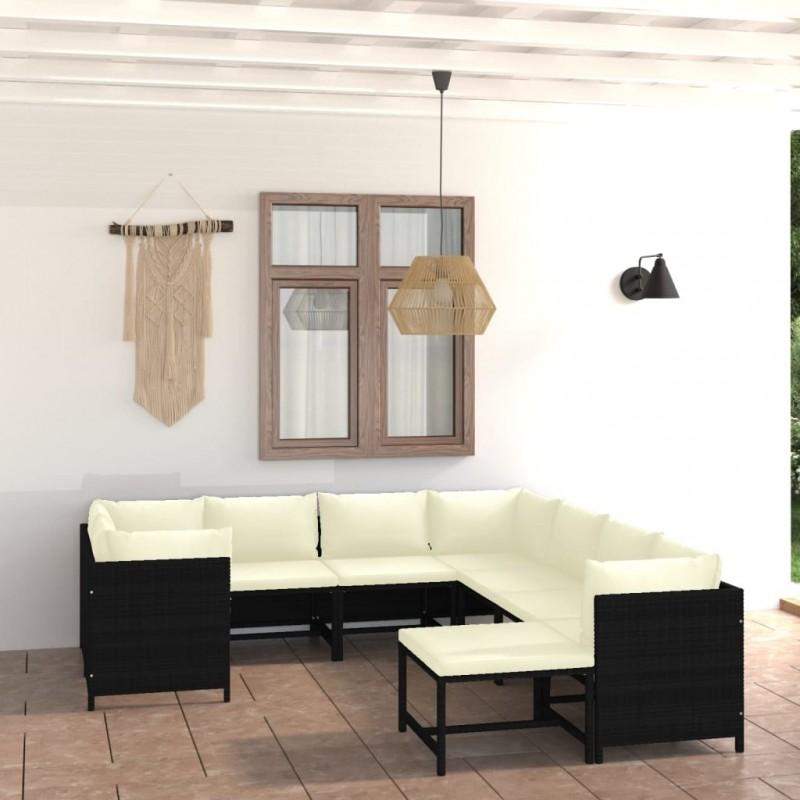 Día y Noche - Día y Noche Set de muebles de jardín 9 pzas y cojines ratán sintético negro