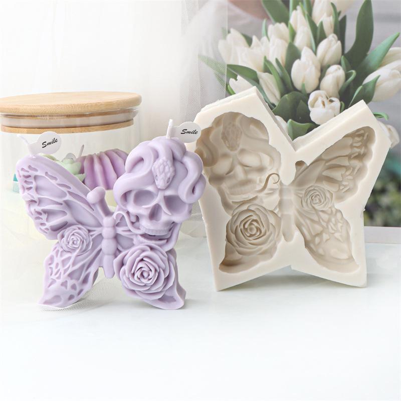 3D Blume Schmetterling Relief Silikon Kerzenform Halloween Schädel Schlange Blume Engel Gips Seifenform DIY Aromatherapie Heimdeko