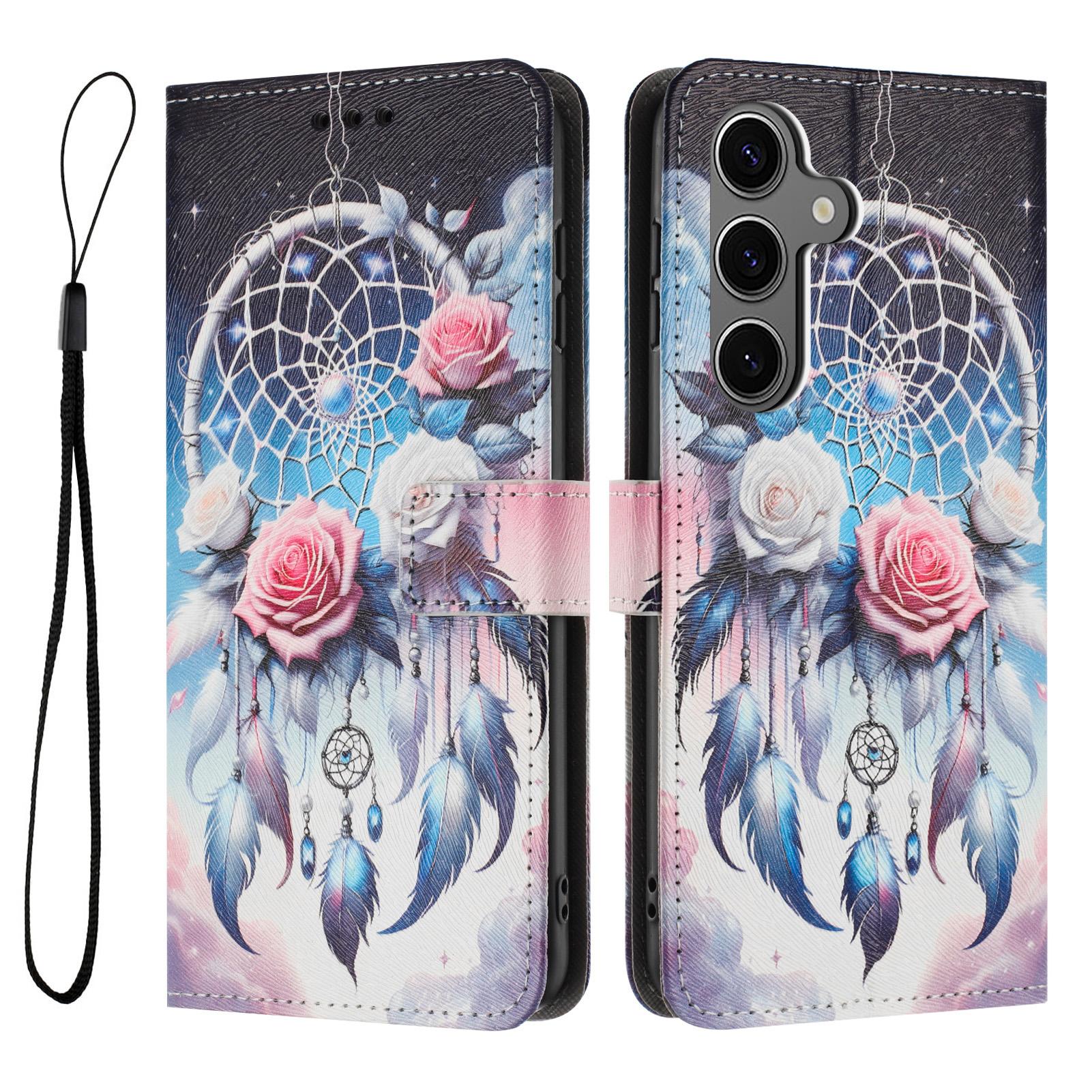 

For Samsung Galaxy S25 FE Wallet Case Pattern Printing PU Leather Phone Cover with Lanyard Flower Wind Chime