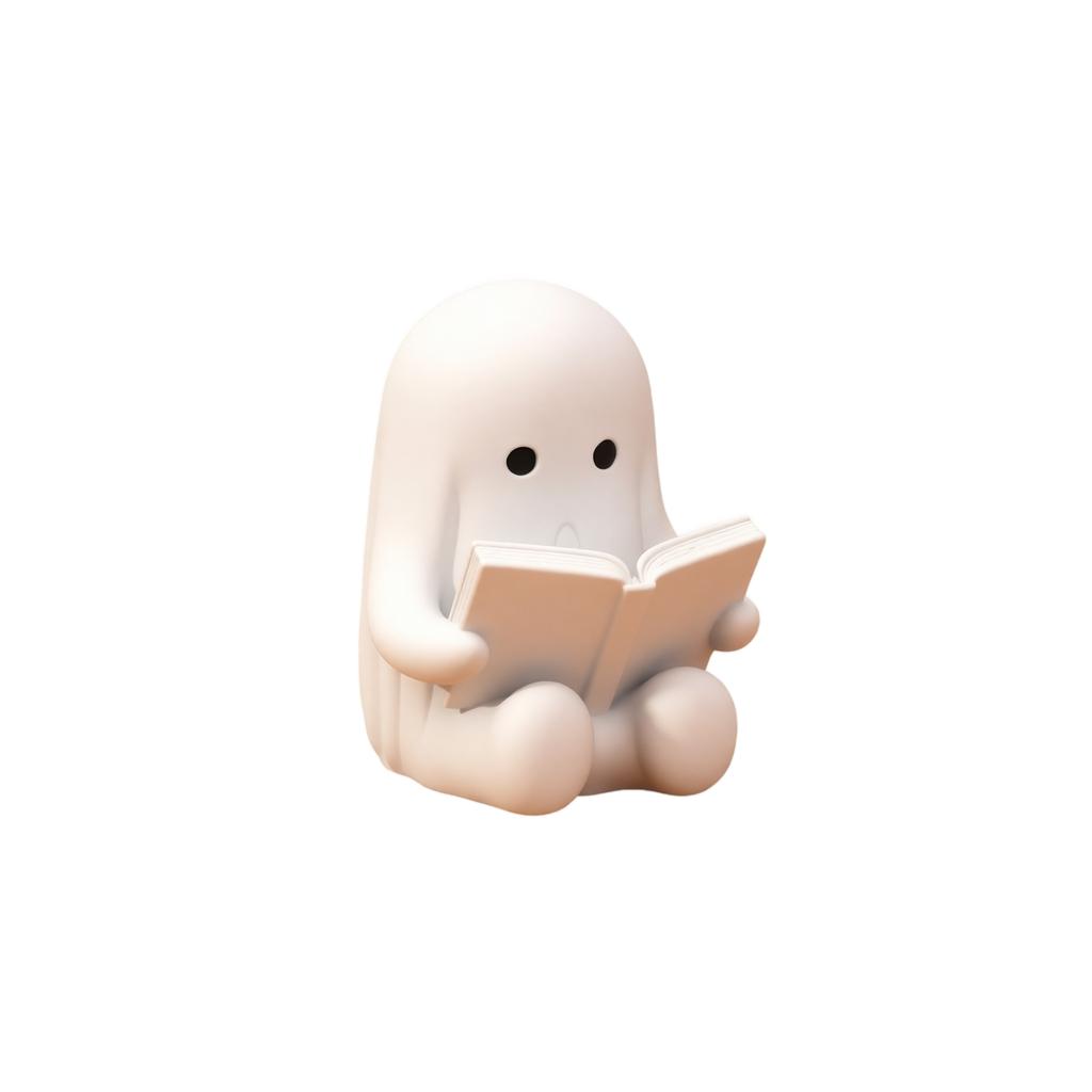 Halloween Niedlicher Geist Party Dekoration Plastikfigur Tischdekoration Kleiner Geist liest Buch Skulptur für den Innenbereich