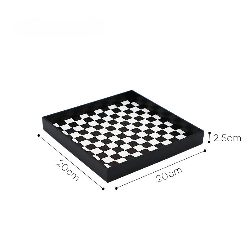 Square Crescent Shaped Storage Tray - Black And White Chessboard Desktop Tray, Moon Tray, Decorative Tray, Storage Box