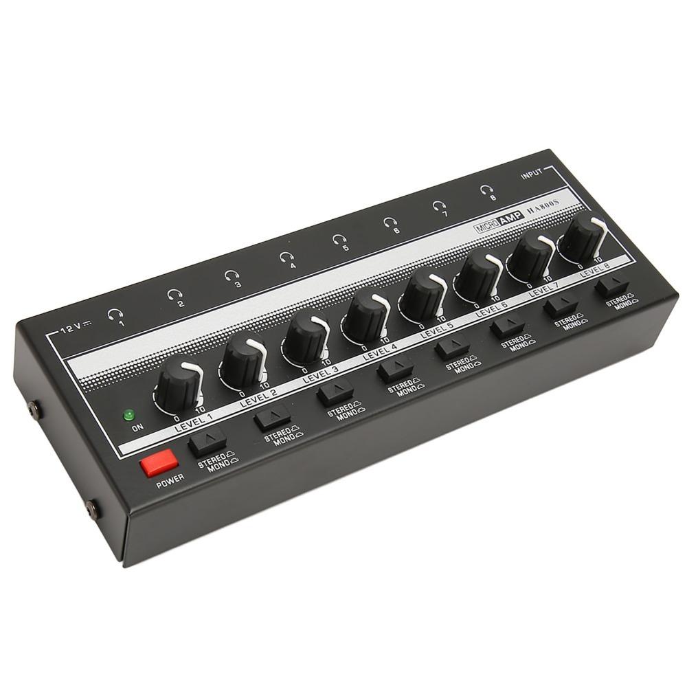 1/4" TRS Input/Output Stereo Headphone Amplifier 8-Channel Channel Line Mixer Studio Recording