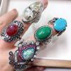 10Pcs Retro Exaggerated Turquoise Ring Fashionable Pearl Ring Jewelry