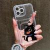 Cartoon Black Cat Printed Soft TPU Clear Shockproof Casing Protective Cover Transparent Full Back Case with 1 Card Slot Holder