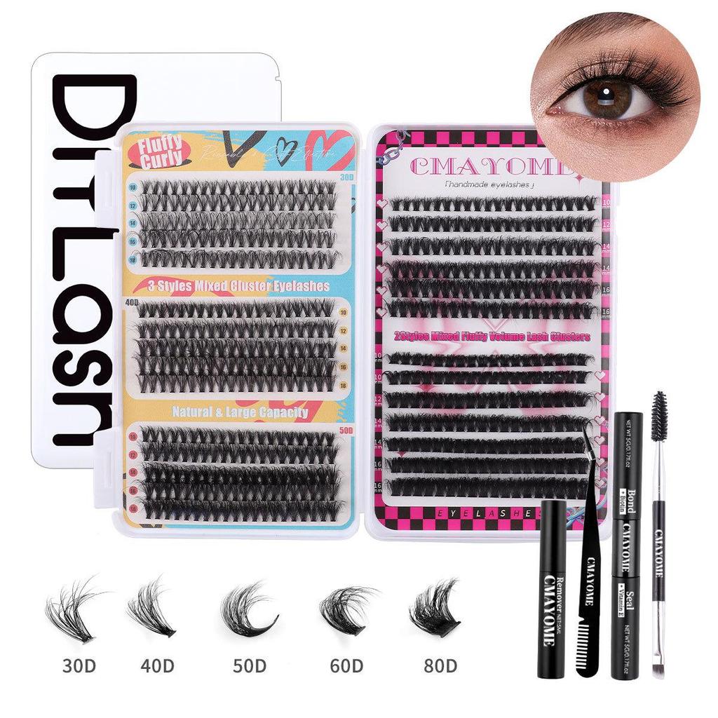 Large Capacity DIY Eyelash Extension Set: Natural Thick D Curl Segmented Self-Grafting Single Cluster Blossom Lashes