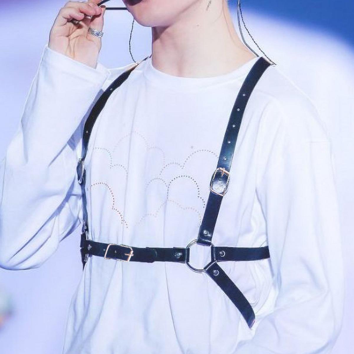 

Мужские кожаные подтяжки-портупея для сценических выступлений в стиле K-pop чёрный