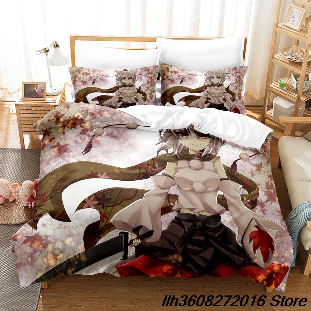 Comforter Kawaii Inubashiri Momiji Touhou Bedding Set Single Twin Full Queen King Size Bed Set Adult Kid Bedroom Three-Piece Suit Ani