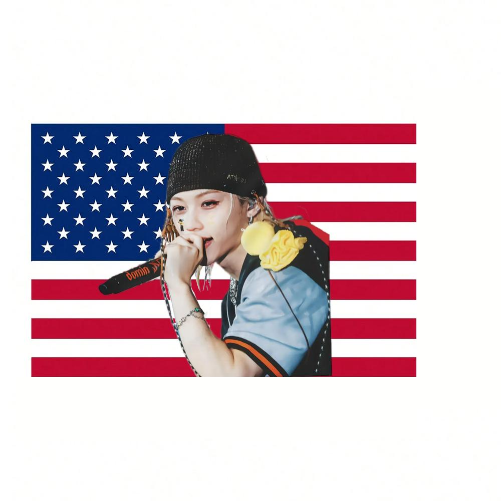 1 Skz Felix Kpop Mexican Flag Pink Star Design Tapestry Wall Hanging Korean Pop Music Fan Birthday Decoration