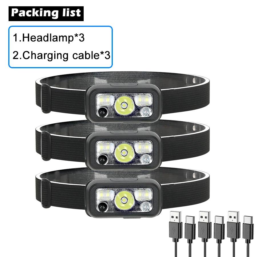 Mini Rechargeable Powerful Sensor Headlamp USB Head Flashlight Torch Headlights LED Head Light Camping Search Light