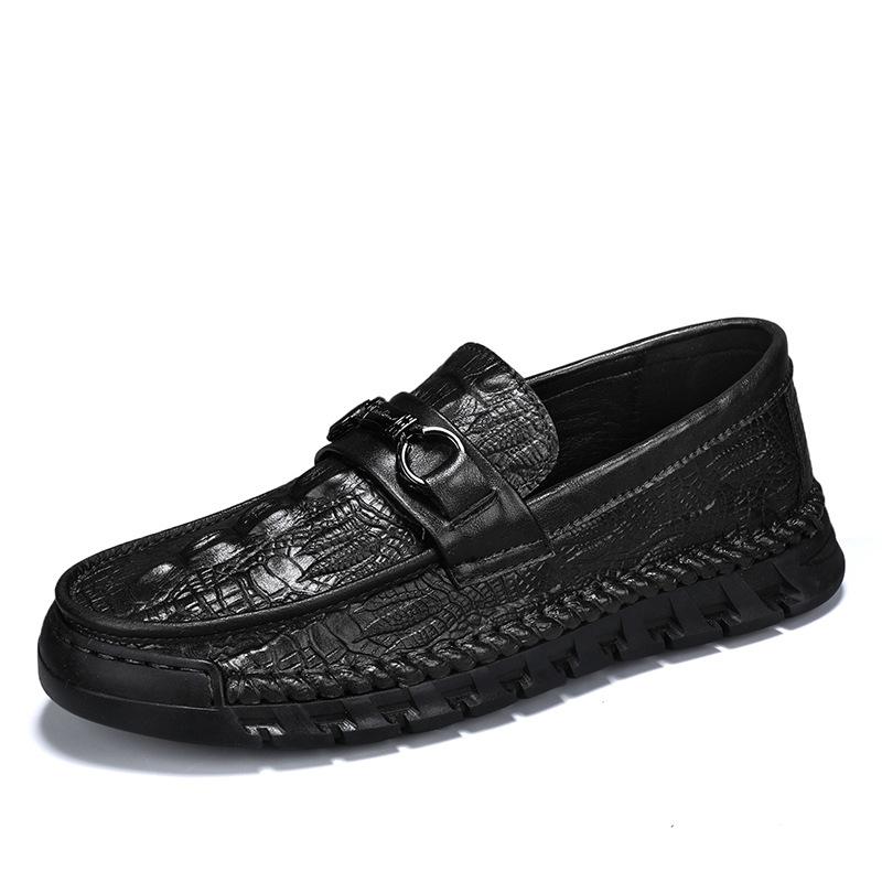 Large size men's beanie shoes crocodile pattern business men's casual leather shoes hand-sewn one-pedal lazy shoes