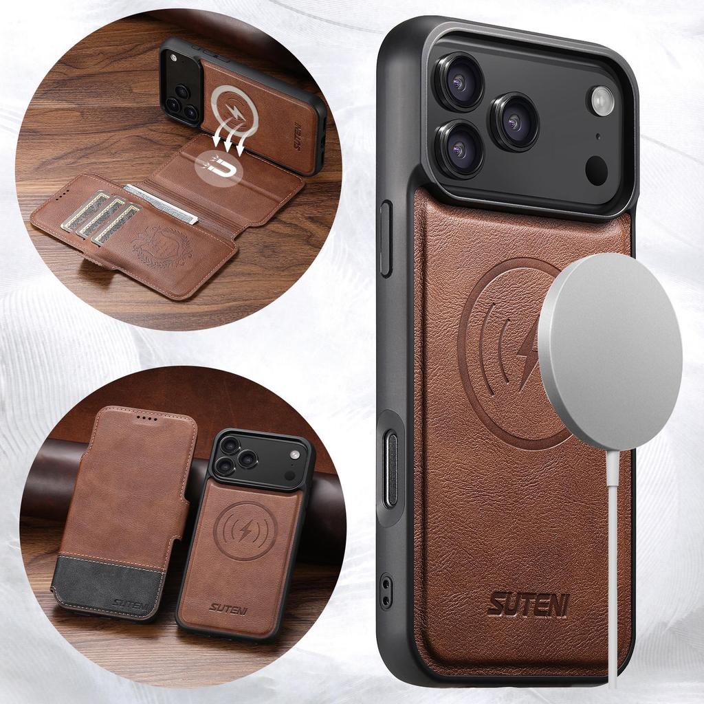 iPhone 17 Pro Max Flip Case: Card Slot, Magnetic Snap, Wireless Charging Stand, Leather 2-in-1 Design