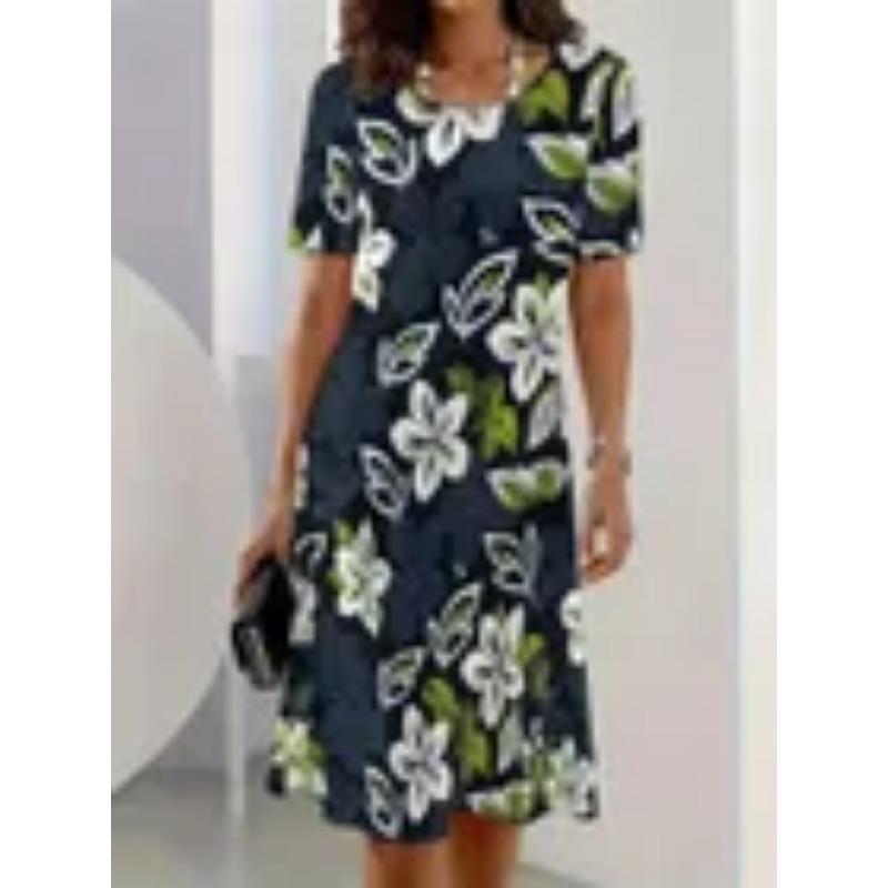 Summer Short Sleeved Dress 3D Floral Print Retro Dress Bohemian Dress Plus Size