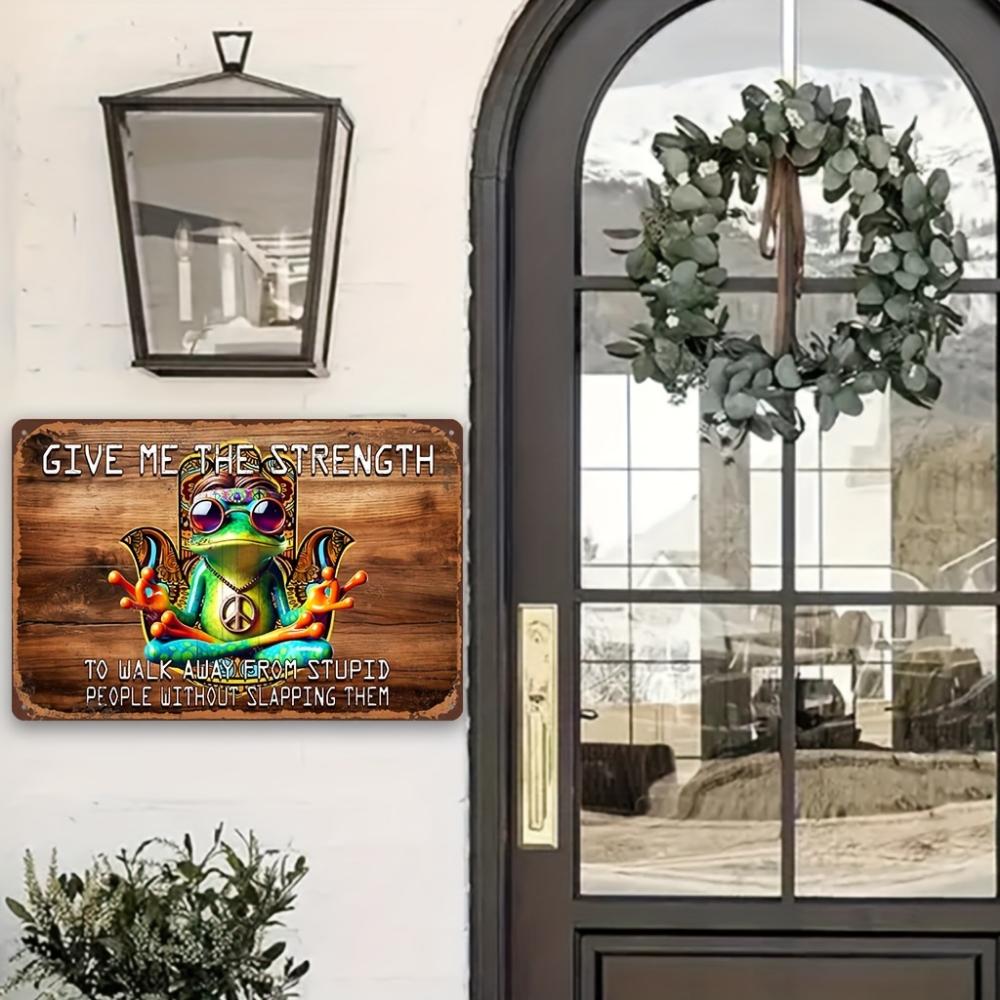 Bohemian Style Aluminum Wall Sign, Inspirational Hippie Frog Zen Meditation Art, Humorous Vintage Metal Plaque