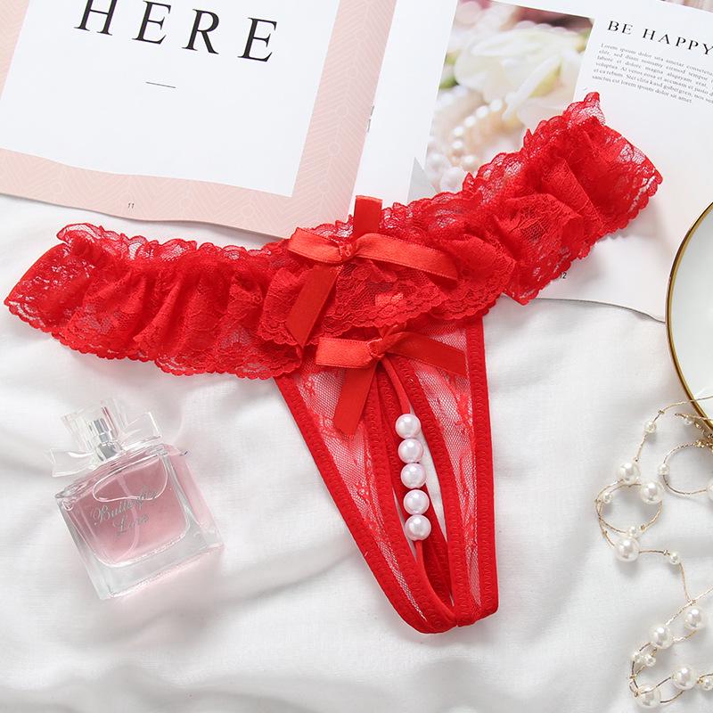 Pearl Lace Open Crotch Thong: Women's Sexy Plus Size Transparent T-Pants