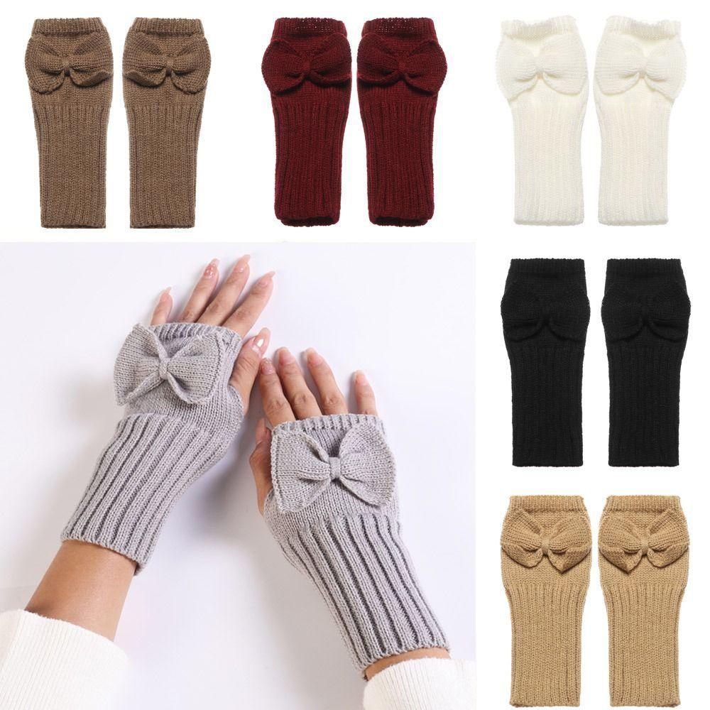 Fashion Accessory Thick Warm Bowknot Knitted Gloves Elastic Soft Fingerless Mittens Keep Warm Half Finger Gloves Winter