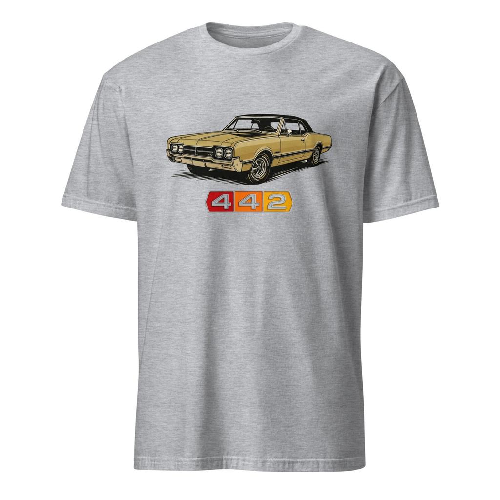 1966 Olds 442 Vintage T-Shirt – Gold Classic Muscle Car Graphic Tee