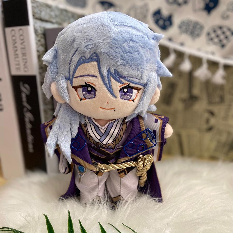 Original Genshin Impact Kamisato Ayato 20cm Cotton Dolls 15cm Adorable Small Beast Ayato Pendant Pouch Decor Present Doll Designed for Girls Boys