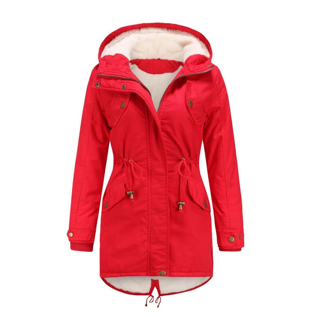 Manteau Parker à Col Capuche Coton Manteau Zippé Mi-Long Saison Hiver Manteau Chaud et Moelleux avec Veste en Coton