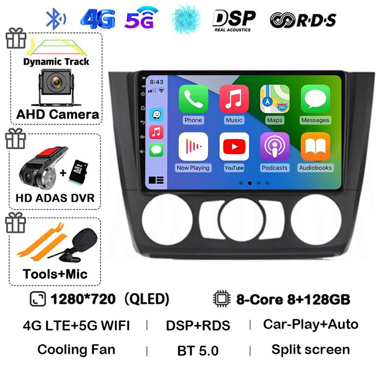 Android 14 Carplay Auto Car Radio For BMW 1 Series E81 E82 E87 E88 AT/MT 2004-2012 GPS Multimedia Stereo Player Audio WIFI+4G BT