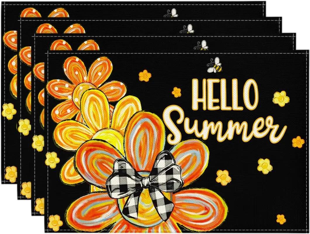 Деревянные подсолнухи пчелы летние салфетки на стол льняные сезонные весенние праздничные подставки под тарелки для вечеринки кухонный обеденный декор 1pcs