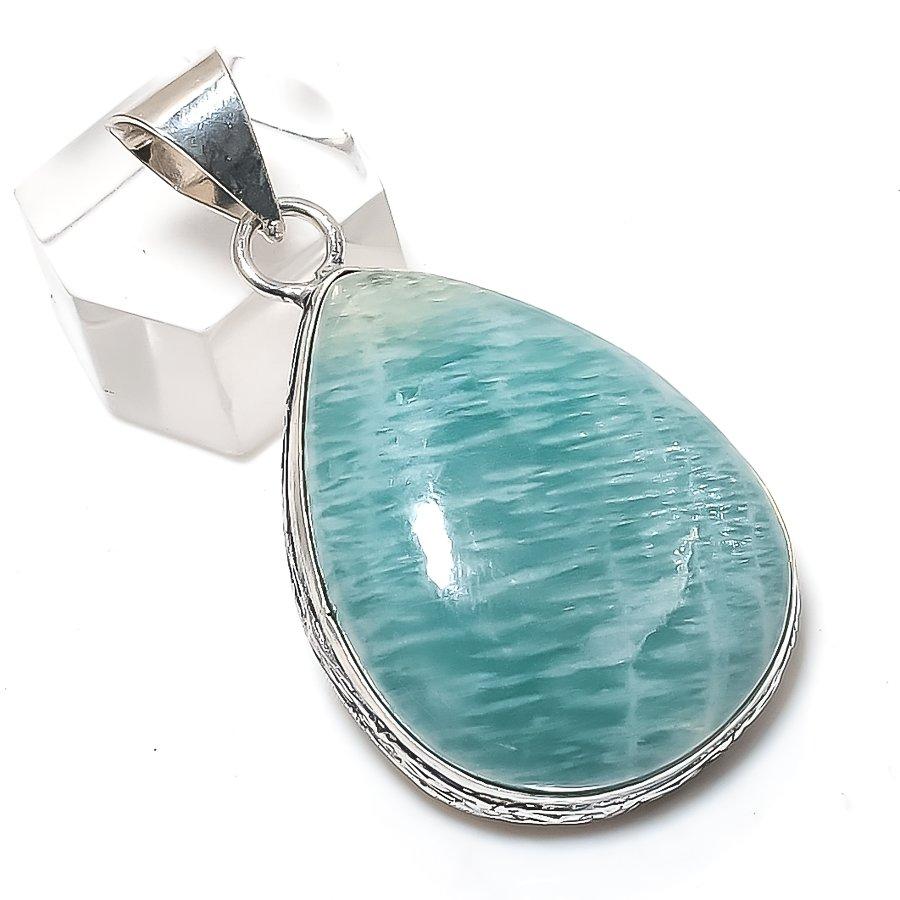Natural Amazonite Gemstone 925 Sterling Silver Jewelry Pendant 2.01" r7I00