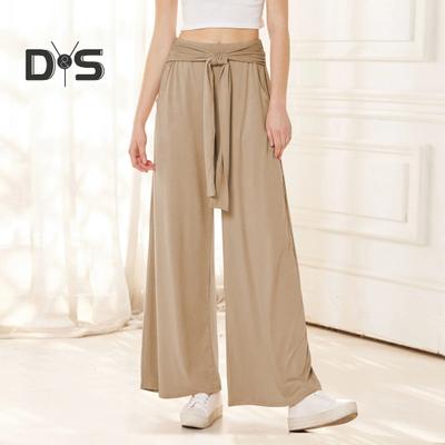 Damenhose, elastisch, hohe Taille, zum Schnüren, lässig, lange Hose mit Taschen, einfarbig, lockere Passform, Freizeit-Arbeitshose
